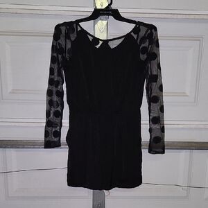 Bcbgeneration  Black Romper with Sheer Polka Dot Sleeves P2P-19 Length-31-1/2
